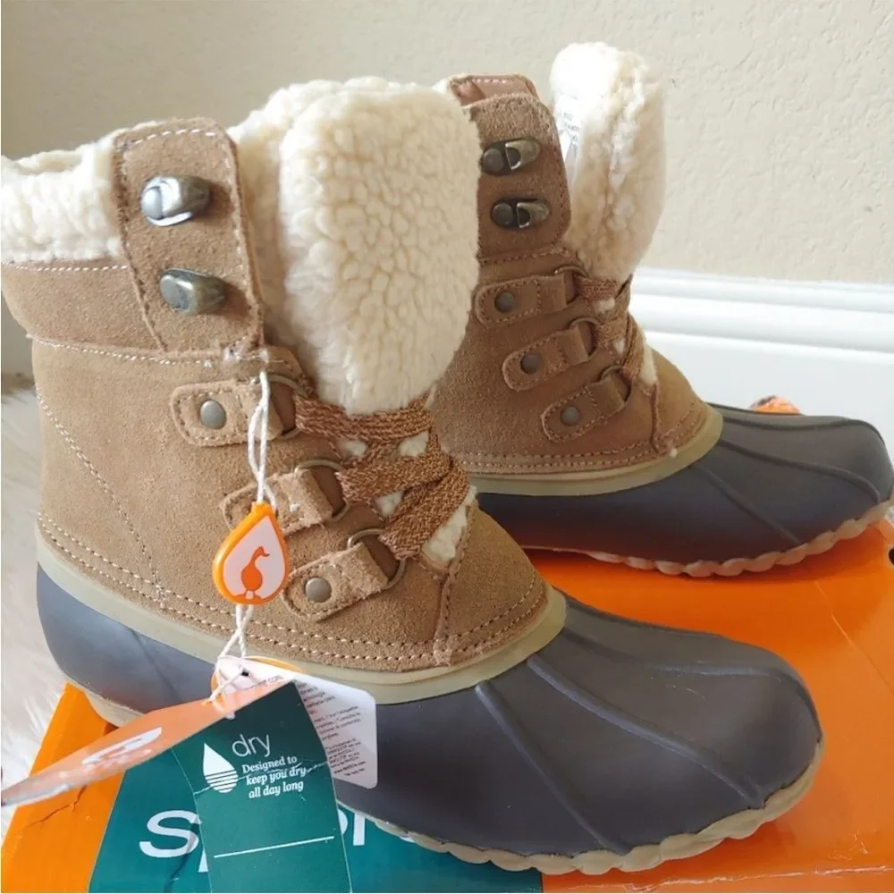 Sporto Darling waterproof winter leather duck boots with faux shearling size 6